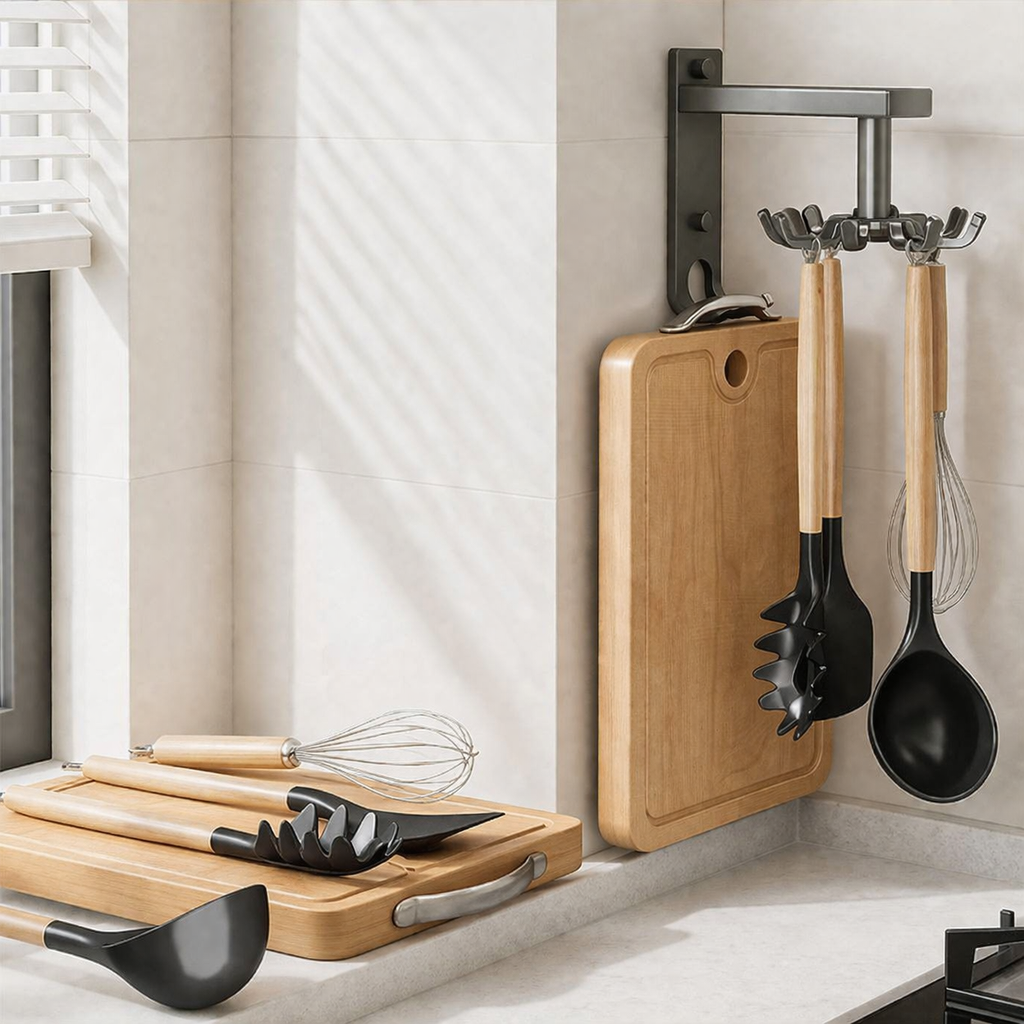 Kitchen spatula rack without holes